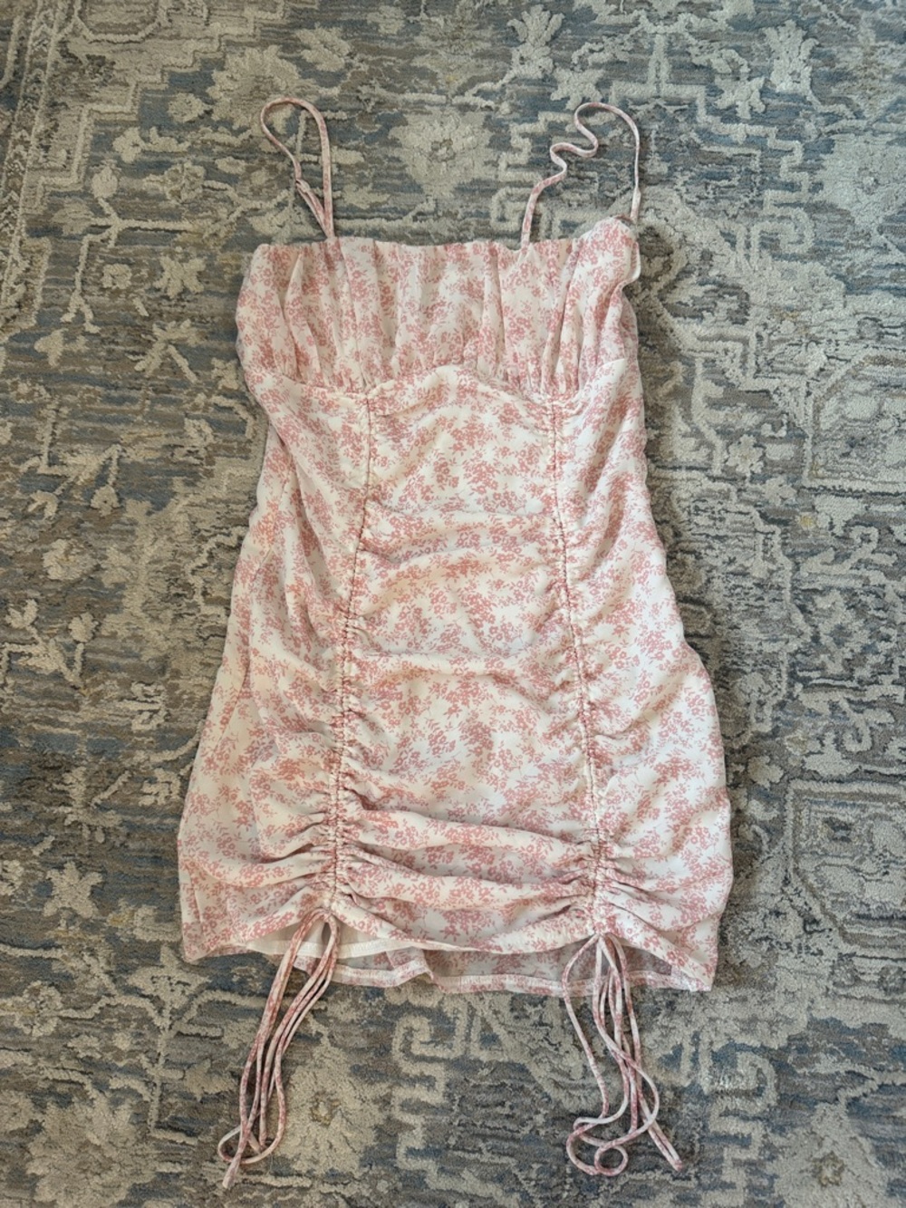Pink Floral Ruched Mini Dress